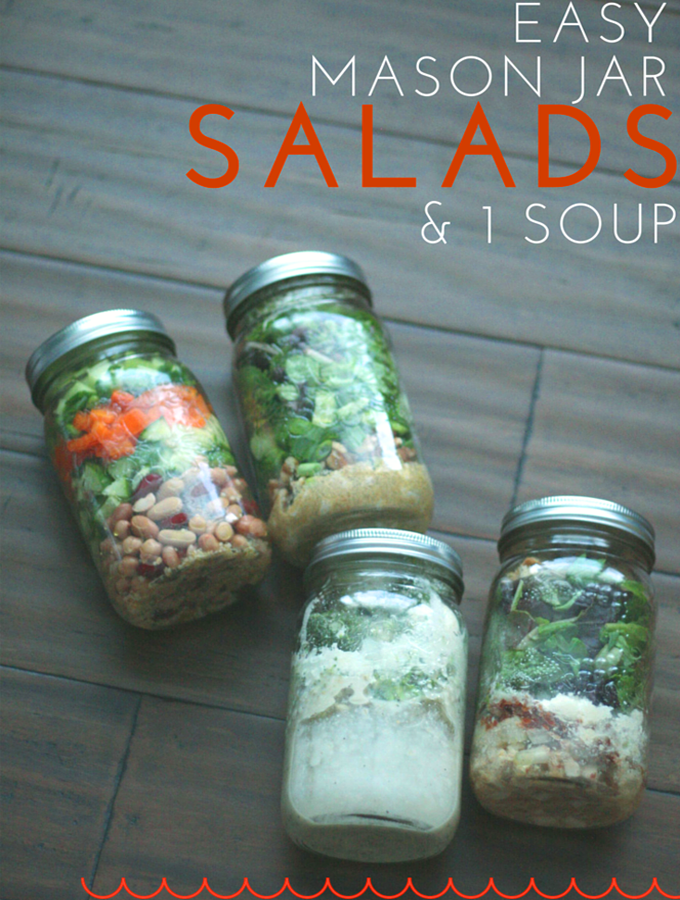 TheInspiredHome.org // Looking for a simple idea for lunch you can make in advance? Check out these 3 easy mason jar salads and 1 soup for grab 'em go healthy lunches.