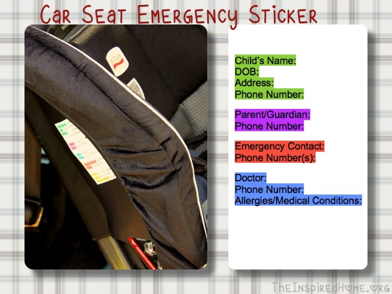 Car Seat Emergency Sticker