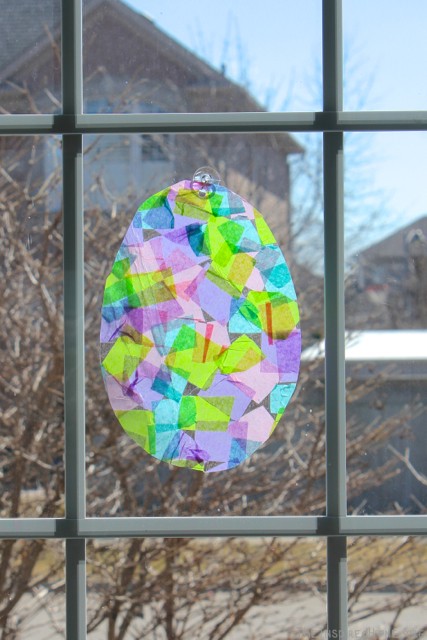TheInspiredHome.org // Stained Glass Easter Eggs - made from contact paper and tissue paper. This is a fantastic no-mess Easter craft for toddlers.