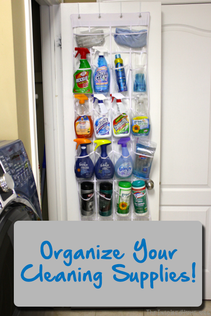 TheInspiredHome.org // How to organize your cleaning supplies by using a plastic shoe organizer!