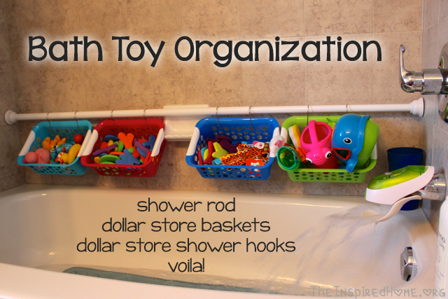 TheInspiredHome.org // Bath Toy Organization - a quick, simple and inexpensive way to organize all of those toys in your bathroom