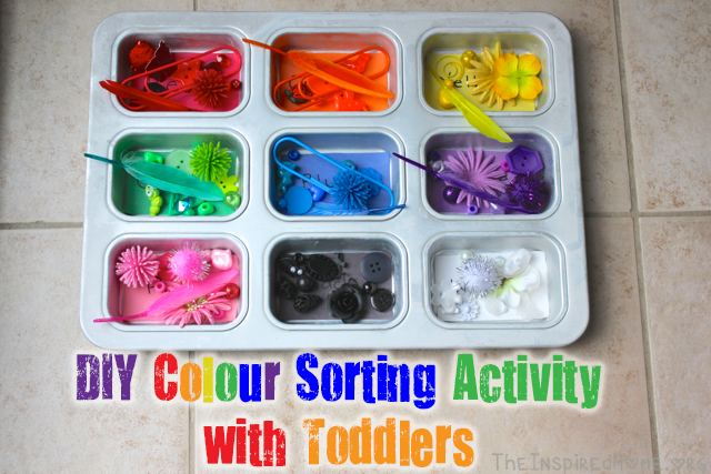 TheInspiredHome.org // DIY Color Sorting Activity with Toddlers. Help your toddlers hone skills with colors, letters, sorting, counting and more with this simple DIY activity.