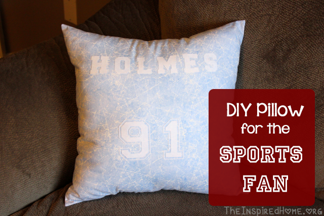 TheInspiredHome.org // DIY Pillow for the Sports Fan in your life. A great gift for any man, woman, teen or tween, this pillow is easily adapted for those who like to sew and those who don't! A great Christmas or birthday gift for the hard-to-buy for sports fan.