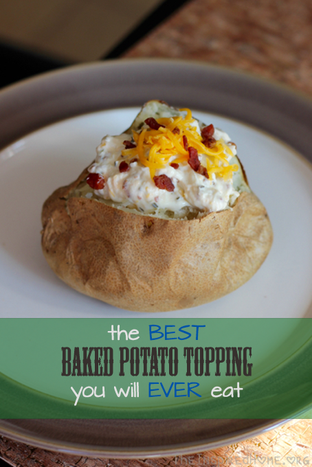 TheInspiredHome.org // the BEST baked potato topping you will EVER eat. Seriously. It also makes a fantastic baked dip! Sour cream, cream cheese, bacon bits, it's all here and it's all DELICIOUS.