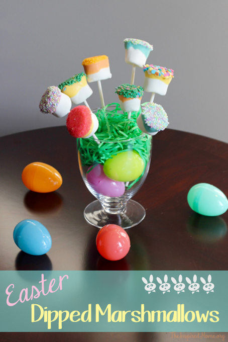 TheInspiredHome.org // Dipped Marshmallows make a delicious Easter treat or anytime treat! These can be adapted easily to any occasion. They are also a great way to get your kids in the kitchen.