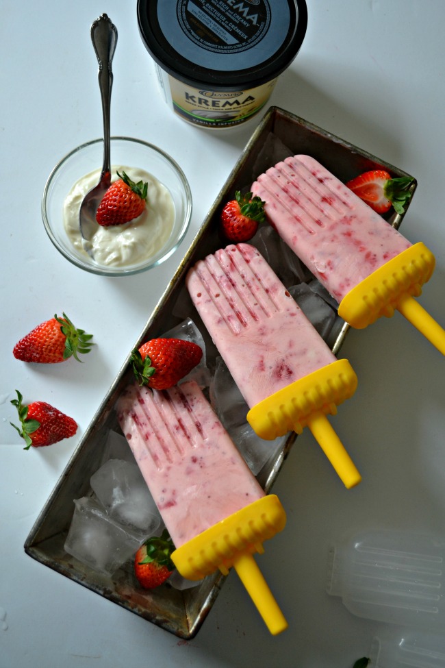 Creamy Krema Strawberry Vanilla Greek Yogurt Pops