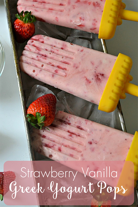 TheInspiredHome.org // Strawberry Vanilla Greek Yogurt Pops. An homemade popsicle treat for those hot summer days.