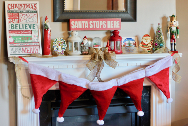 TheInspiredHome.org // DIY Santa Hat Bunting - a simple sewing project perfect for a beginner. Using dollar store santa hats, you can whip up this beautiful bunting in no time!