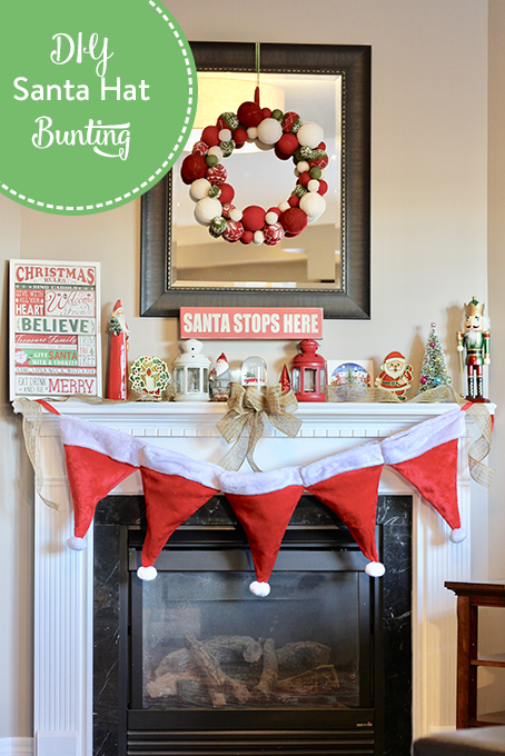 TheInspiredHome.org // DIY Santa Hat Bunting - a simple sewing project perfect for a beginner. Using dollar store santa hats, you can whip up this beautiful bunting in no time!