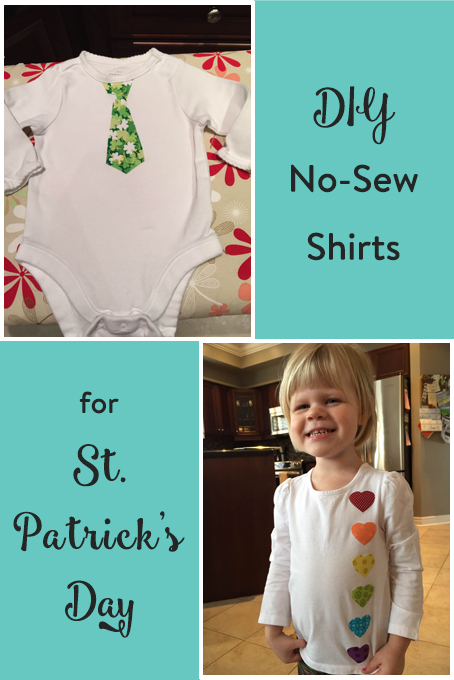 TheInspiredHome.org // DIY No Sew Shirts for St. Patrick's Day. Includes rainbow hearts and a shamrock tie iron-on perfect for both girls and boys.