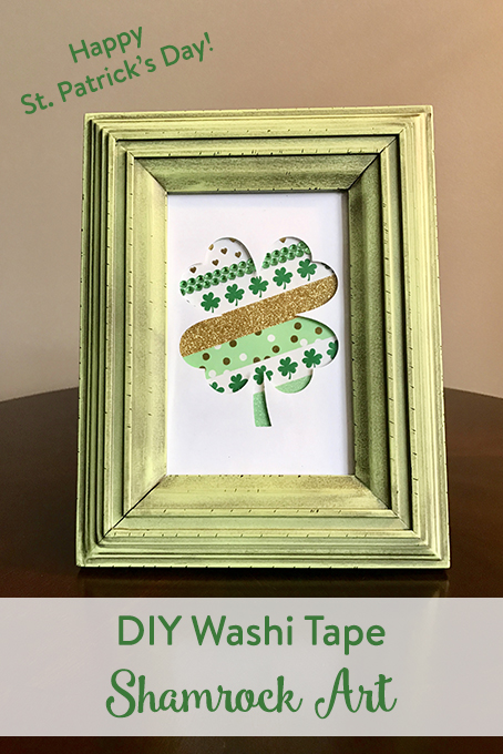 TheInspiredHome.org // DIY Washi Tape Shamrock Art. A quick and simple way to add a little decoration to your St. Patrick's Day mantel!