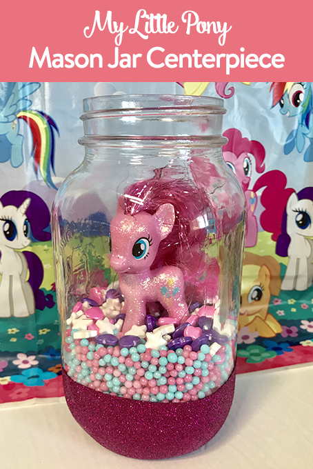 TheInspiredHome.org // Whip up this adorable My Little Pony mason jar centerpiece for your next birthday party or pony-related event. All you need are some sprinkles & a pony!