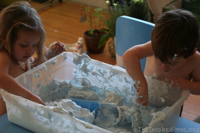 Shaving Cream Sensory Bin by theinspiredhome.org