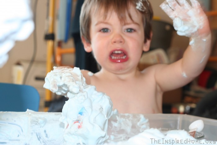 Shaving Cream Sensory Bin by theinspiredhome.org