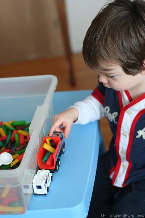 Pasta Sensory Bin: Pasta Pick-Ups