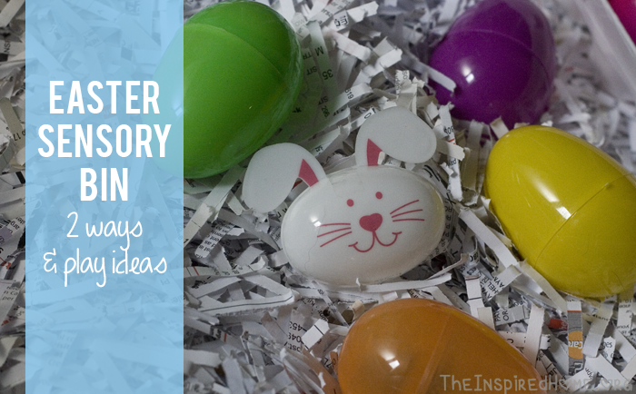 TheInspiredHome.org // Easter Sensory Bins 2 Ways including Play Ideas. Using plastic eggs and items from around the home, you can make an Easter sensory bin on a budget for cheap!