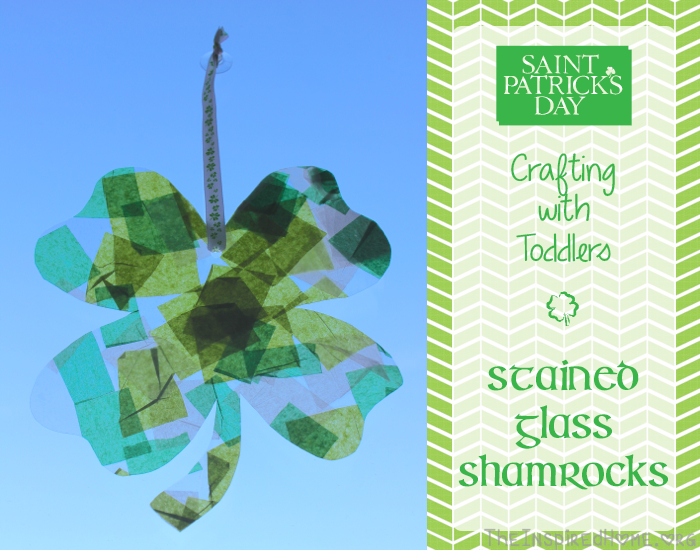 TheInspiredHome.org // St. Patrick's Day Crafts for Kids: Stained Glass Shamrocks using contact paper & tissue paper. 