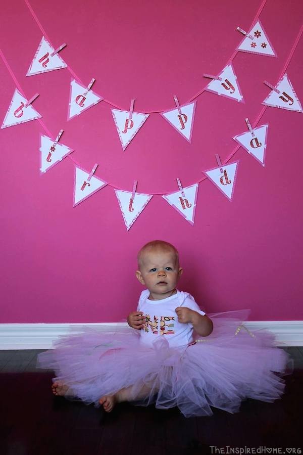 TheInspiredHome.org // Happy Birthday Paper Bunting Banner Tutorial - a quicker, cheaper and easier way to make a bunting flag banner instead of using fabric!