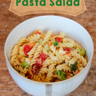 TheInspiredHome.org // Ranch Pasta Salad - a simple pasta salad using leftover vegetables, bacon, cheese and ranch dressing.