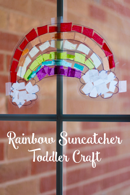TheInspiredHome.org // Rainbow Suncatcher Toddler Craft using contact paper and tissue paper. 