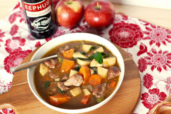 TheInspiredHome.org // A nostalgic pork stew recipe complete with beer braised pork, root vegetables and apples for an easy weeknight dinner. The pork really melts in your mouth!