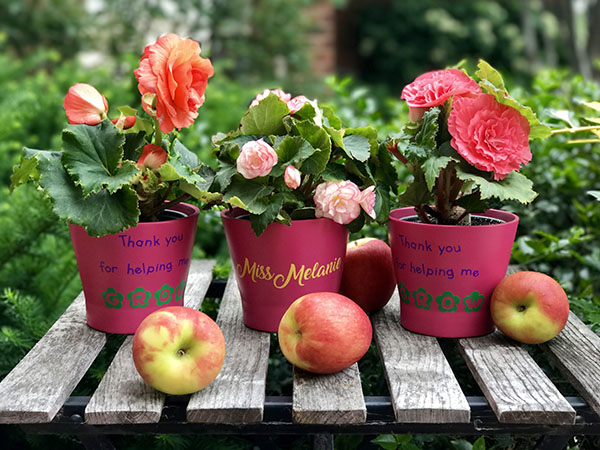 TheInspiredHome.org // If you're looking for beautiful personalized teacher gifts, why not pull out your Cricut and some vinyl to make these beautiful flower pots.